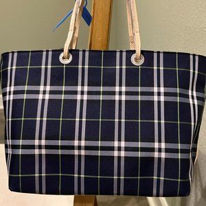 Authentic Burberry Canvas Blue Plaid Tote